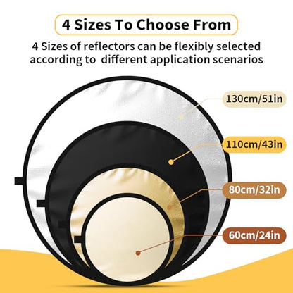 24/32/43/52in Photography Reflector, 5 in 1 Light Diffuser with Panel&Bag, Light Reflectors for Photography, Ideal for Content Creator Essentials&Photographer in Silver,Gold,White and Black - size: 43inch/110cm