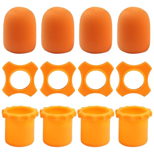 Bonsicoky Microphones Accessories Kit, 4 Pack Anti-Roll Rubber Protection Rings with Windscreen Covers, Orange Wireless Mic Sleeves for KTV, Home Studio, Karaoke - color: orange-4pack