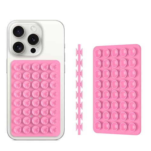 Double Sided Silicone Suction Phone Holder Mount, Silicon Accessory for iPhone and Android, Hands-Free Mirror Shower Phone Holder, TikTok Videos and Selfies (Pink+Violet) - color: Pink+Violet
