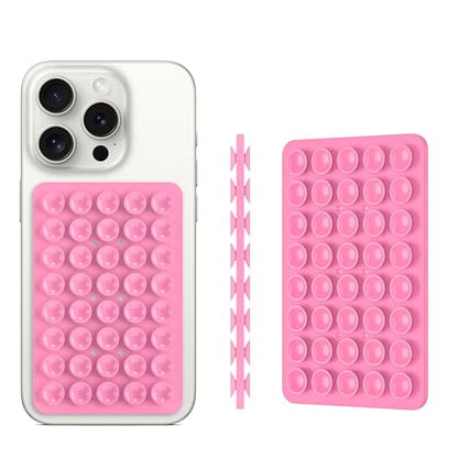 Double Sided Silicone Suction Phone Holder Mount, Silicon Accessory for iPhone and Android, Hands-Free Mirror Shower Phone Holder, TikTok Videos and Selfies (Pink+Violet) - color: Pink+Violet