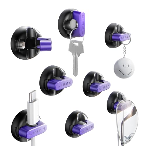 LISEN Magnetic Charging Cord Holder 8-Pack Charging Cord Organizer [1S Click-in], Easy Open Cable Holder with Strong Adhesive, Cable Management Clips Neatly for Nightstand, Desk, Home, Office, Purple - color: Purple