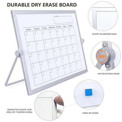 Dry Erase White Board, 16X12IN Magnetic Desktop Whiteboard Calendar with Stand, 8 Markers, 4 Magnets, 1 Eraser, Portable Double-Sided White Board Easel for Kids Memo to Do List Desk - size: 12"W x 16"H