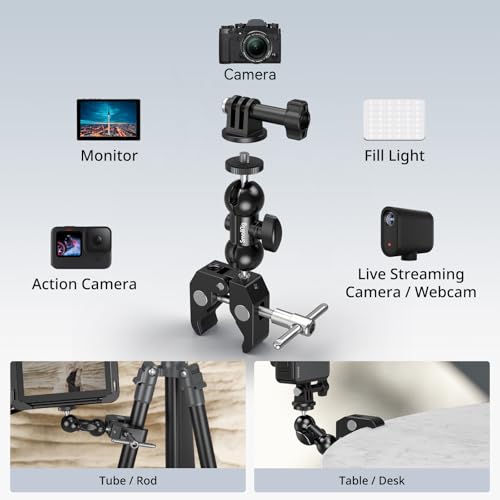 SMALLRIG Super Clamp Mount 2-Pack, Double Ball Head Magic Arm for Camera | Clamp for Fences, Desks, Tripods, for Monitors, Lights, Action Cameras - style: Clamp 2 Pack
