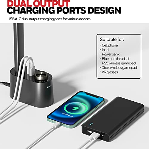 Honeywell Upgraded LED Desk Lamp - H01 Pro Sunturalux™ Foldable Desk Light with USB A+C Charging Ports, 3 Color Modes Dimmable Table Lamp for Home Office Reading(Black) - color: Black