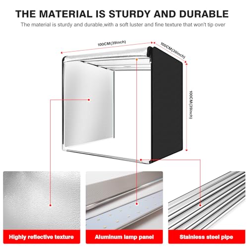 Photo Light Box, 39 inch Photography Light Box with 210 LEDs Lights & 4 Color Backgrounds Professional Dimmable Shooting Tent Kit for Large Product Photography - size: 39*39 inch