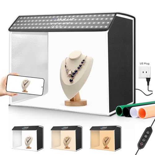 PULUZ 24x16 Inch Professional Photo Light Box with 672 LED Dimmable Lights, 3000K-6500K Dimmable Temperature, Portable Shooting Tent Kit with 4 Backdrops for Product Photography - size: 24*16 inch