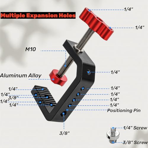 Tlence C Clamp Desk Camera Mount, Table Clamps with 1/4" and 3/8" Thread, Metal Desktop C Clamp for Light Stand, Heavy Duty Clamps Jaw for Workbench, Rods, Shelves, Bike, Fits up to 2.5" Thickness