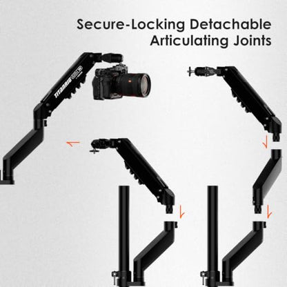 TARION Pneumatic Camera Mount 25" Modular 3-Section Titanrig Arm W | 0-13.2 lbs Load, Compatible with Titanrig 35mm Rod, Gas Spring Floating Arm, with 1/4" 3/8" Screw Ballhead, Phone Holder - size: Arm W (Pneumatic - Camera)