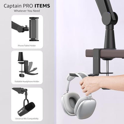 IXTECH Mic Boom Arm Microphone Arm for Blue Yeti Shure Sm7b Hyperx QuadCast Rode At2020 and Fifine Upgraded Mic Stand with Tablet and Headphone Holder for Gaming Podcasting and Streaming CAPTAIN PRO - color: 3 Pro.