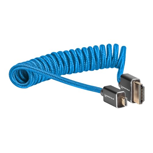 KONDOR BLUE | Micro HDMI (Type D) to Full HDMI (Type A) 2.0 Coiled Cable 12”-24” Braided | 4K 60Hz 18Gbps HDR, 3D, Reinforced | for On-Camera Monitors & Recorders + More | Blue - color: Blue