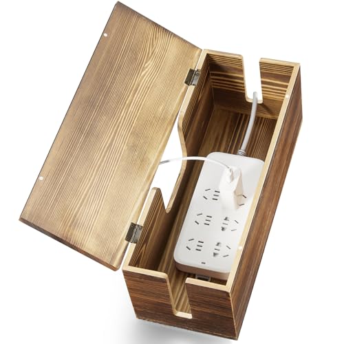 Large Cable Management Box - Burnt Wood Cable Organizer Box and Floor Cord Covers for Electrical Cord Management - Hide Desk Cord and Floor Cables - Wire Storage and Organization for Cords - color: Brown