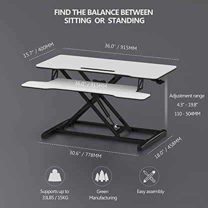 FITUEYES Height Adjustable Standing Desk 36” Wide Sit to Stand Converter Stand Up Desk Tabletop Workstation for Laptops Dual Monitor Riser White SD309103WW - color: White
