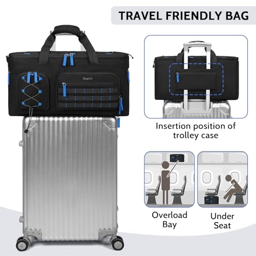Large Dj Cable Bag with Laptop and Microphone Pocket, Dj Bag for Equipment with 8 Detachable Dividers and Padded Bottom, Dj Gig Bags for Music Gear Accessories, Blue - color: Blue
