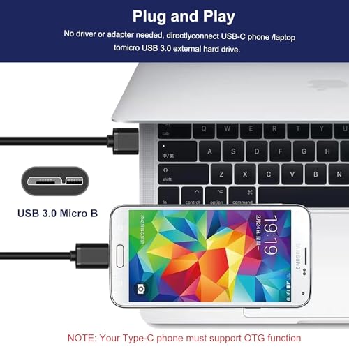 USB C to Micro USB 3.0 Fast Charging Cable 10Gbps High-Speed Sync Data Transfer Cable Cord Compatible with Samsung Galaxy S5 Note 3 Seagate WD Toshiba External Hard Drive Camera, 2FT - size: USB C to Micro USB 3.0-2FT