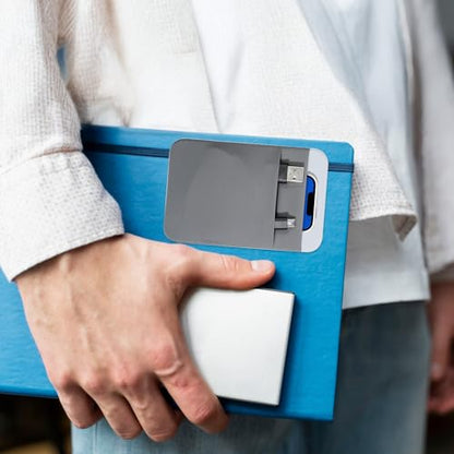 Portable Hard Drive Sleeve 2-Pocket Stick on Pouch with Reusable Adhesive SSD Hard Drives Carrying Case Computer Accessories Pouch Holder for Most Laptop External Solid State Drive Mouse USB Cable - color: grey