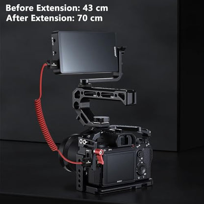 Alvin's Cables 8K 2.1 HDMI High Speed Braided Coiled Cable Left Angle to Right Angle for Atomos Ninja V, Portkeys BM5, for Feelworld Monitor, for Canon C300, Z CAM E2, Sony FS5| FS7| A7S3 Cameras Red