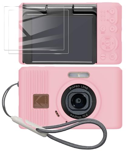 Silicone Case for kodak pixpro C1 Digital Camera with 2PCS Screen Protector and Lanyard - (Pink) - color: Pink