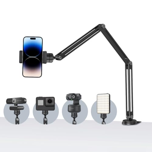EMEET Overhead Camera Desk Mount, Flexible Articulating Webcam Stand with 1/4" Screw, Heavy Duty Desk Clamp Camera Arm for Live Streaming, Video Recording, Fits Smartphone, Webcam, Max Load 4 lbs
