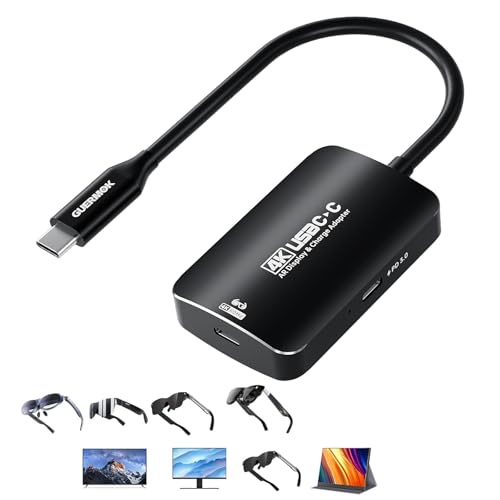 Guermok USB C to AR Glasses Video Adapter, 4K60Hz /1080P144Hz, PD3.0 | Switch 2 Dock and Handheld Console Casting, for AR Type-C Displays, Portable Monitors, Gaming, Work & Travel (Black) - color: Black