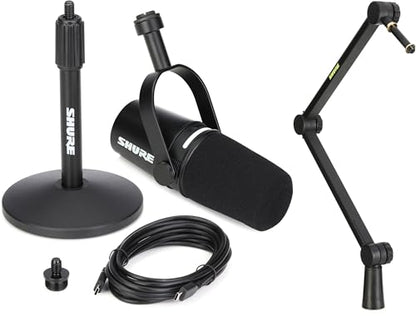 Shure MV7+ Hybrid Podcast Microphone with Adjustable Boom Arm Stand - USB & XLR Connectivity for Streaming, Recording, and Podcasting