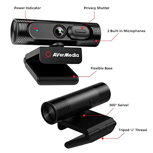 AVerMedia PW315 TAA/NDAA Compliant 1080p 60fps Webcam – Wide-Angle USB Camera with Dual Mics & AI Auto Framing, Fixed Focus HD Webcam for PC/Mac, Zoom, Teams, Google Meet, Streaming, Content Creation - style: PW315 - 1080p60 fixed focus