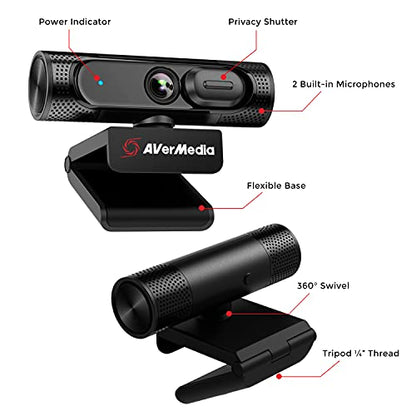 AVerMedia PW315 TAA/NDAA Compliant 1080p 60fps Webcam – Wide-Angle USB Camera with Dual Mics & AI Auto Framing, Fixed Focus HD Webcam for PC/Mac, Zoom, Teams, Google Meet, Streaming, Content Creation - style: PW315 - 1080p60 fixed focus