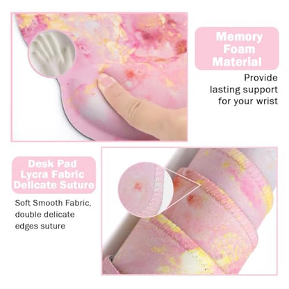 4-in-1 Gaming Mouse Pad Wrist Support Set，Desk Pad + Mouse Pad with Wrist Rest + Keyboard Wrist Rest + Coaster, Ergonomic Design for Home Office Study Game - Pink - color: 4 Pcs Pink