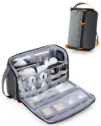 Smasrob Electronics Organizer Travel Case, Tech Bag Charger Pouch, Gray | Water Resistant, Elastic Bands, for Cord, Cable, SIM Cards, Phone, Airpods - color: Gray