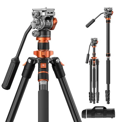 K&F CONCEPT 83" Camera Video Tripod for DSLR, Compact Aluminum Tripod with 360° Panorama Fluid Head for Travel, Video, Live Streaming, Vlogging, Payload 11lb