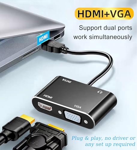 AKWOR HDMI to VGA+HDMI Adapter for Dual Monitor, HDMI to VGA & HDMI Splitter 1 to 2,1080P@60HZ Full HD Display Video Converter Compaitble with Windows/Mac Os/Linux, Plug & Play - style: HDMI to VGA + HDMI