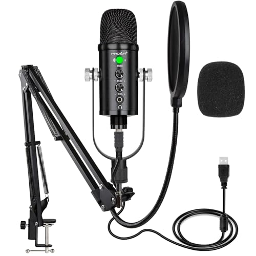 USB Microphone Condenser Computer PC Gaming Mic Podcast Microphone Kit for Streaming,Recording,Vocals,ASMR,Voice,Cardioid Studio Mic for Phone/Pad/Android/MAC/Laptop/PS4/USB C Phone,YouTube - color: black B