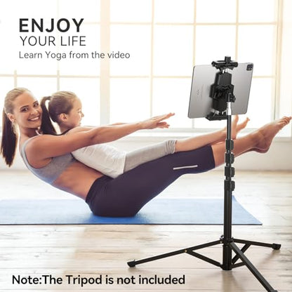 KDD iPad and Phone Tripod Mount Adapter with Ball Head, iPad Holder for Tripod, 360 Rotatable Tablet Clamp Mount fits iPad Pro 12.9, Air Mini 3 4, Galaxy Tab, Surface Pro, Selfie Stick(5.3-10.6")