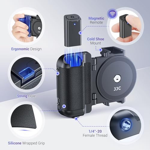 Phone Camera Grip Smartphone Photography Shooting Clip with Tripod Mount & Detachable Wireless Shutter Remote Control, Cellphone Selfie Grip Handle Stand for iPhone & Other Phone Vlog Video Black - color: Black