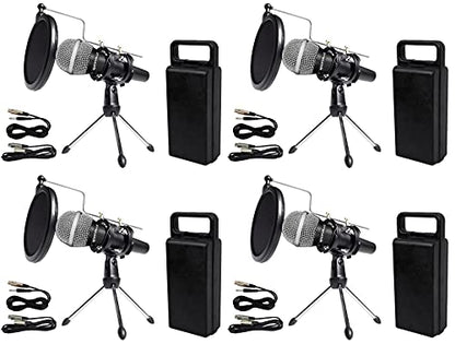 Rockville Podcasting Bundle: (4) RMC-XLR Dynamic Handheld Microphones, All-Metal Build with (4) RTMS21 Tripod Stands, Pop Filters, Shock Mounts, (8) XLR Cables, 8-Items