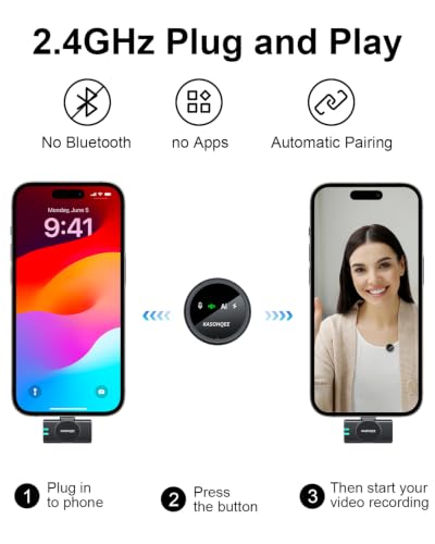 Wireless Lavalier Microphone for iPhone 17/16/15/14, iPad & Android, Magnetic Clip-on Mini Mic with Charging Case,30H Playtime Plug-Play Lapel Lavalier Mic for Vlog TikTok, AI Noise Reduction - color: 2 TX+Lightning Rx+Charing Case