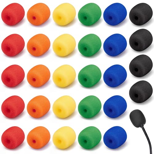 30 Pcs 2x15 mm Mini Size Headset Windscreen Microphone Foam Cover Small Lapel Mic Sponge Pop Filter Replacement for Hole Ear-hook Other Headset Microphones(Multicolor) - color: Multicolor, size: 2 x 15 mm