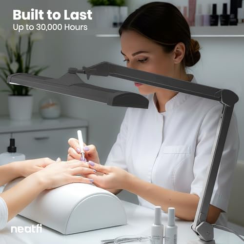 Neatfi Ultra 3,500 Lumens LED Desk Lamp with Clamp – 45W, 270 SMD LEDs, Shadow-Free | Adjustable Brightness | Task Light for Nail, Craft & Office (Silver, 26-Inch Wide Shade) - color: Silver