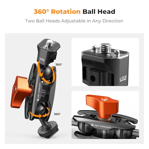 K&F CONCEPT Magic Arm, Multi-Function Double Ball Head with Cold Shoe Mount 1/4" Screw for Super Clamp, Monitor, LED Light