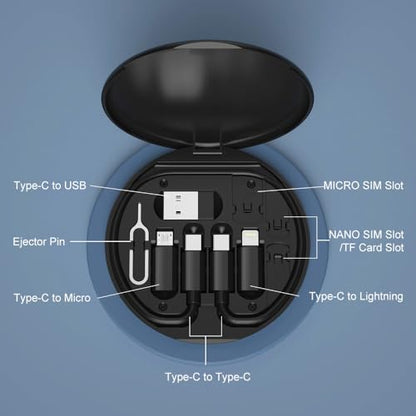 YANZIE USB Adapter Kit, Travel Charging Organizer Case with USB C, Micro USB and Lightning-Compatible Adapters, SIM Card Holder, Eject Pin and Phone Stand for Travel, Office and Car, Black - color: Black
