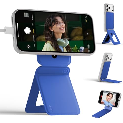 MOFT Phone Stand, Magnetic Phone Tripod Stand Stain-Resistant MOVAS Leather & Angle Adjustment & Strong Magnets Tripod for iPhone 17/16/15/14/13/12 (Included Metal Ring)-Sapphire - color: Sapphire, size: Without Card Slot