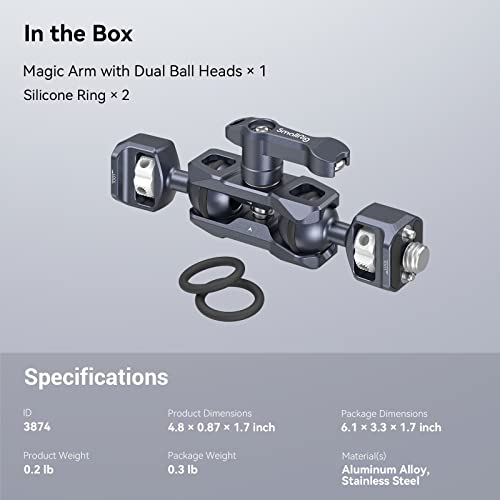 SMALLRIG Articulating Magic Arm, 3/8"-16 Screw for ARRI & 1/4"-20 Screw | With retractable pins. 360° rotation, 12 lb load for monitors, cameras, lights.
