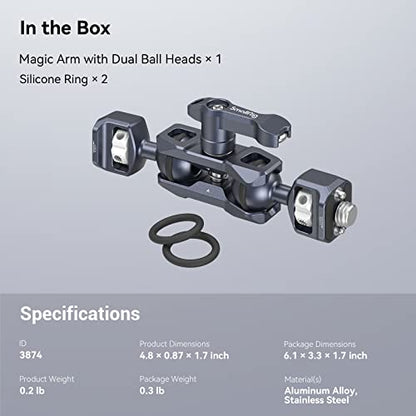 SMALLRIG Articulating Magic Arm, 3/8"-16 Screw for ARRI & 1/4"-20 Screw | With retractable pins. 360° rotation, 12 lb load for monitors, cameras, lights.