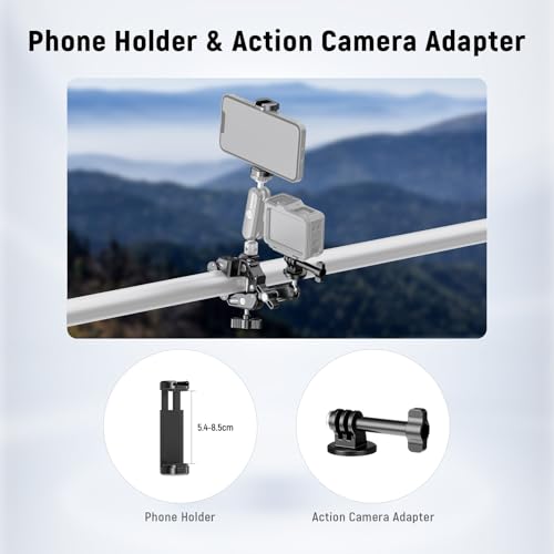 NEEWER Super Clamp with 3" Dual Ballhead Magic Arm, Camera Phone Clamp Mount with 1/4" 3/8" Threads, Cold Shoe, Phone Holder, Action Camera Adapter Compatible with GoPro DJI iPhone 16 15 Pro Max, ST88 - style: ST88