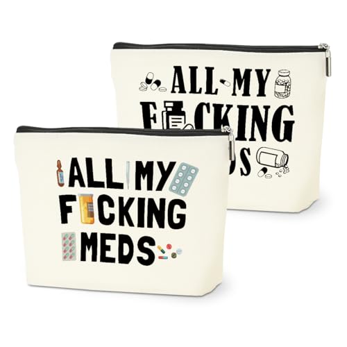 2 PCs Medicine Bag Funny Makeup Bag, Medical Gifts for Women Girls Nurse | Meds Bag Cosmetic Bag, Doctor Gifts Pill Bags, Doctor Gifts for Pharmacist Coworkers Christmas birthday Gifts Zipper Pouch - color: Multicolor 0003