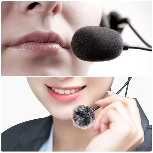 PAGOW 4 Pcs Mini Foam Microphone Windscreens ＆ Furry Cover, High Density Mic Headset Cover, Lapel Microphone Windscreen for Lavalier Microphones Noise Reduction (2pcs Foam + 2pcs Furry) - color: black,Foam(2pcs),Furry(2pcs)