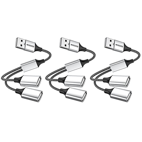 MOGOOD USB 2.0 Adapter, Dual USB Port Extender Hub for Laptop/Mac/Tesla Model 3 Charging/Data Transfer - color: Silver, size: 3pack