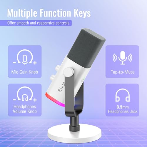 FIFINE XLR/USB Gaming Microphone Bundle with Metal Boom Arm, Dynamic RGB Mic with Mute, Gain, Monitoring for Streaming, Vocal Recording, Podcast Arm Stand for Home Studio Video Creation (AM8W+CS1W)