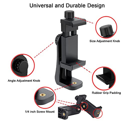 Cell Phone Tripod Mount Adapter, Universal Phone Holder Adjustable Clamp, 360 Degree Rotatable Bracket 1/4" Screw Clip for iPhone, Samsumg, Selfie Stick, Monopod (Black-2 Pack) - color: Black-standard-2 pack
