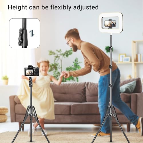 3600mAh Rechargeable Ring Light with Stand for Video Recording, Dimmable Lighting Tripod for iPhone, Square Light with Phone Holder for Content Creators, Selfie, Makeup, Live Streaming, TikTok