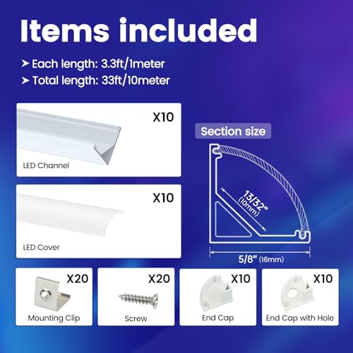 Muzata 10Pack 3.3FT/1M V Shape LED Channel Silver Aluminum LED Strip Diffuser Channel with Milky White Cover Frosted Corner Lighting Easy Installation V1SW WW 1M - size: 10P